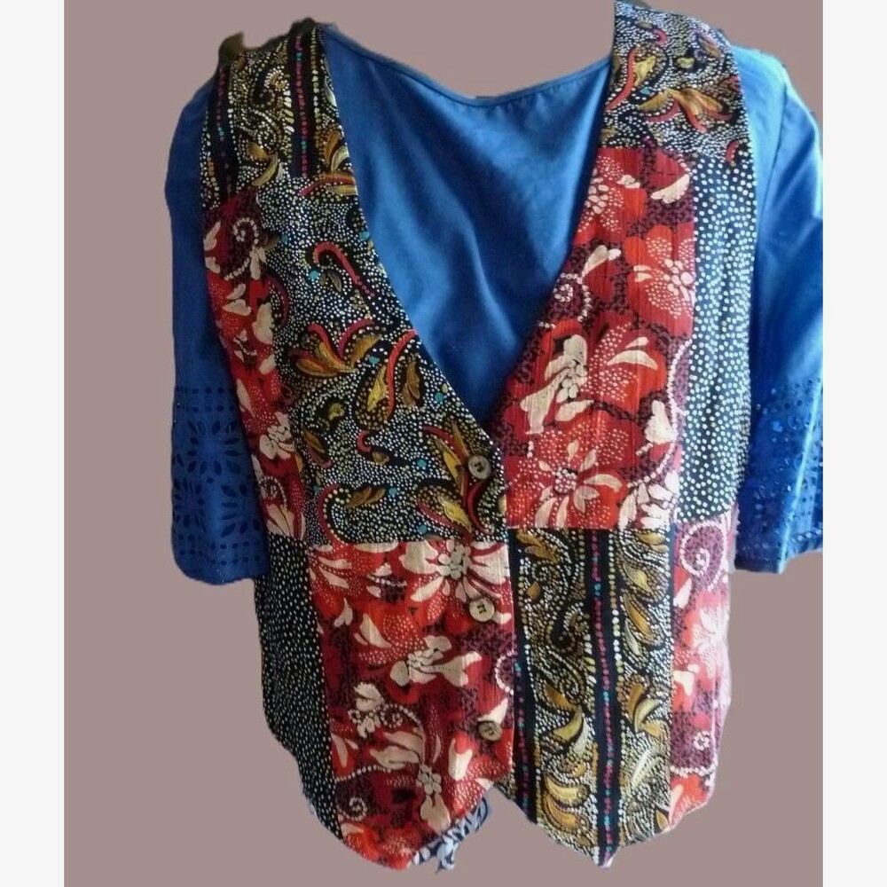 Vintage Carole Little Pathwork Ethnic Print Boho Festival vest Top sz 10